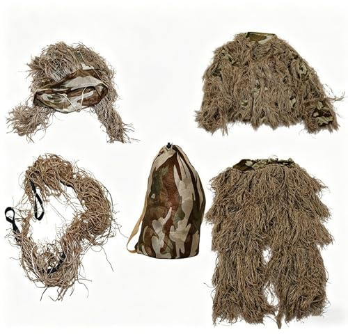 SDYAYFGE Traje Ghillie 3D Camuflaje para Adultos,Traje Ghillie 5 Piezas con Chaqueta Pantalones Gorra Bolsa Almacenamiento Ideal para Caza Airsoft Paintball Fotografía Y Halloween