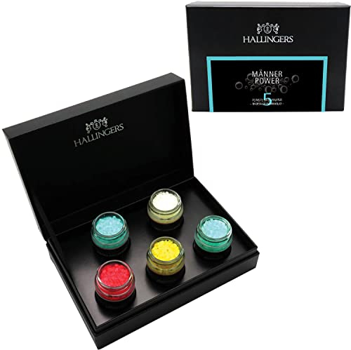 Hallingers Männer-Power - 5er Badesalz-Geschenk-Set mit Totes Meer-Salzen (Set) - Geschenkideen Weihnachten & Geschenke Adventskalender | Glückwunsch Glückwünsche Neues Zuhause