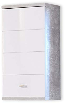 Stella Trading Badezimmer Hängeschrank in Beton Optik, Weiß - Moderner Badezimmerschrank Bad Schrank mit viel Stauraum - 38 x 71 x 23 cm (B/H/T) | Moderner Badschrank für Badezimmer, mit viel Stauraum hinter der Tür, ein Zwischenboden, wechselbarer Türanschlag