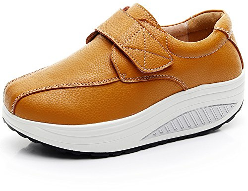 rismart Mujer Cuña Bucle Cómodo Plataformas Cuero Zapatillas Zapatos