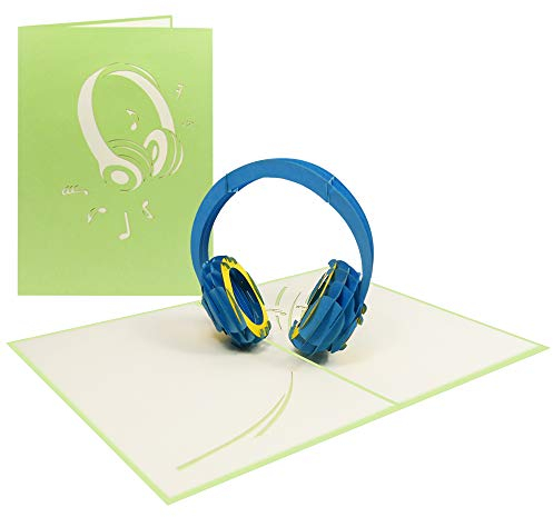 Sweetpopup® Pop Up Karte zum Glückwunsch | 3D Geburtstagskarte Kopfhörer | Glückwunschkarte Geschenk Gutschein | Musikliebhaber Gamer Musiker DJ | Edles Metallic-Paper | Klappkarte Headphone, 092