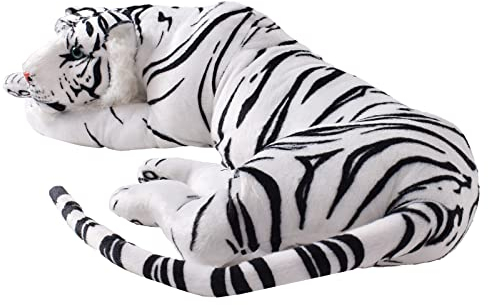 TE-Trend XXL Plüschtier Tiger Kuscheltier Stofftiger lebensechte Raubkatze liegend Dschungel Steppe 90 cm weiß schwarz getigert