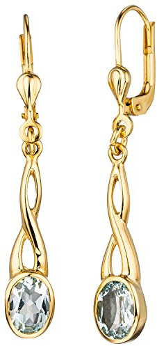 Jobo Damen-Ohrringe hängend aus 14 Karat 585 Gold mit Aquamarin OVal