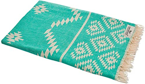 Carenesse Serviette de hammam Kelim en Jacquard Vert 90 x 175 cm I Élégant Serviette de hammam 100% Coton Absorbant avec Tissage de qualité I Pestemal/Fouta I Serviette de Plage légère et compacte