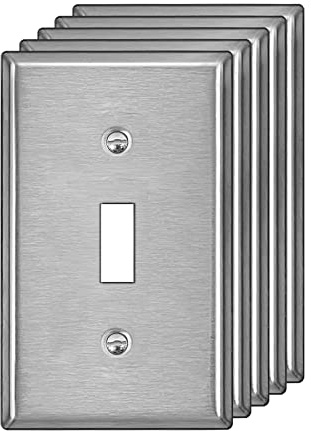 BESTTEN 1-Gang Toggle Metal Wall Plate with Ｗhite or Clear Plastic Film, Corrosion-Resistant Stainless Steel Switch Cover, Industrial Grade Stainless Steel, Standard Size, Brushed Finish, 5 Pack