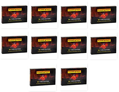 Flamefast Firelighters Starter Blocks, Quick Start, Eco Barbecue, Wood Burner, Open Fire - 10 Packs of 24 (240 firelighters)