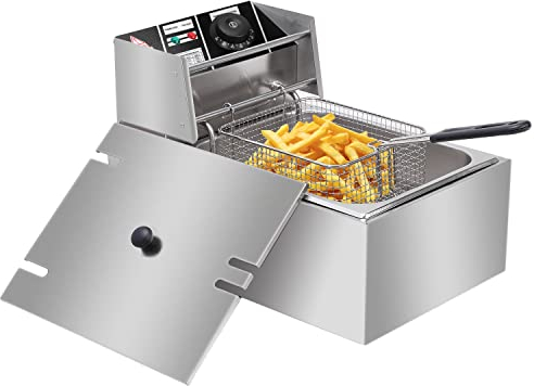 Bonnlo 6L Electric Deep Fryer w/Basket & Lid, 6.3QT Countertop Stainless Steel Commercial Kitchen Fat Fryer Frying Machine for Chips, French Fries, Donuts and More, 220-240V 2500W