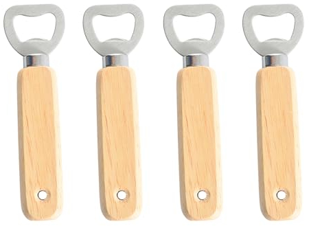 4 Stück Gravierbare Flaschenöffner Mit holzgriff Rohling Zum Bemalen Bieröffner Holz Beer opener für Familie Camping Parteien Geschenke ​Für Männer Vatertag Oktoberfest Halloween Weihnachten