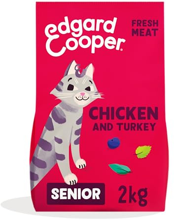 Edgard Cooper Senior Grain Free Dry Cat Food, ChickenTurkey 2kg, Natural Cat Kibble for Senior Cats with Fresh Meat Amino Acids, GlutenFree, High Protein, No Added Sugar