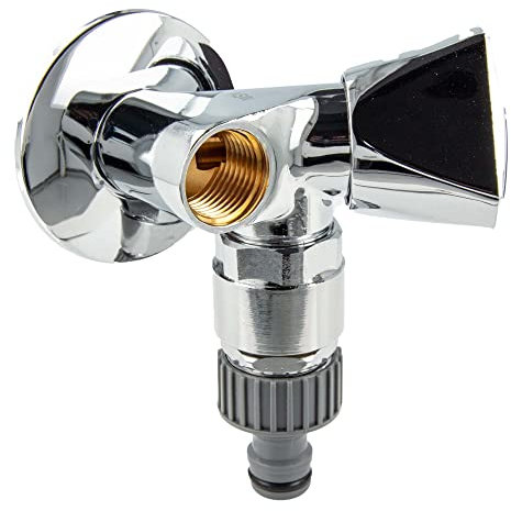 tecuro Zusatz - Geräteventil mit Steckkupplung, Rohrbelüfter & Wandrosette, MS-hochglanzverchromt - 22225-RPW