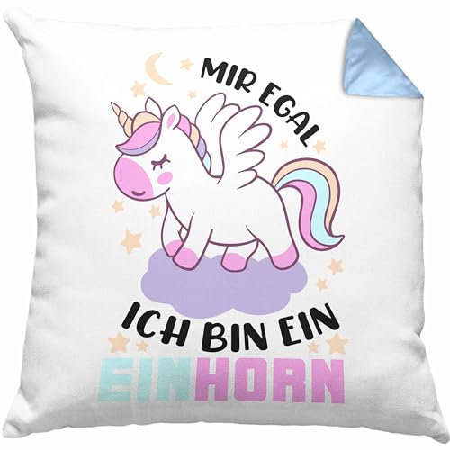 Trendation Mir Egal Ich Bin EIN Einhorn Kissen mit Füllung 40x40 (Blau)