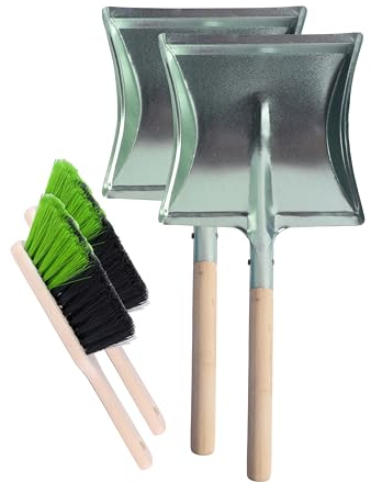 Garronda Kehrschaufel Set Kehrgarnitur aus Metall und Synthetik Handfeger mit kurzem Griff Kehrblech Kehrbesen für Haushalt nützliches Set Handfeger und Schaufel GD-0010 2 Stück (Schwarz/Grün)