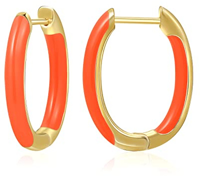 MESOVOR Boucles d'oreilles créoles couleur émail plaqué or 18 carats, petites boucles d'oreilles en forme de U cadeaux pour femmes filles (Orange)