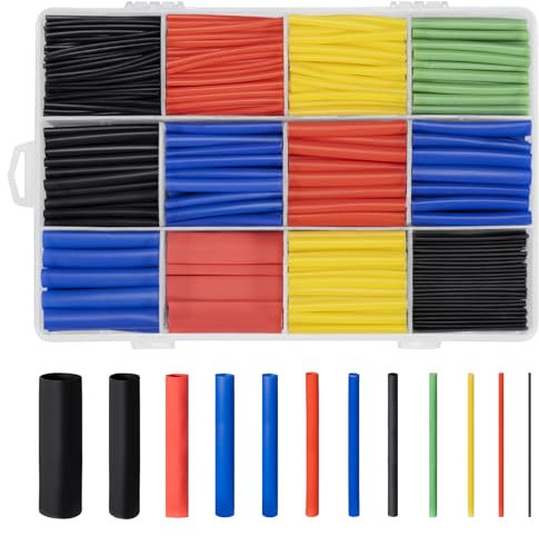 Set di Guaina Termorestringente 800 pezzi, Tubi termoretraibili, impermeabili, tubi termoretraibili, colore nero, blu, rosso, giallo, verde, 1-13 mm, per cavi di isolamento