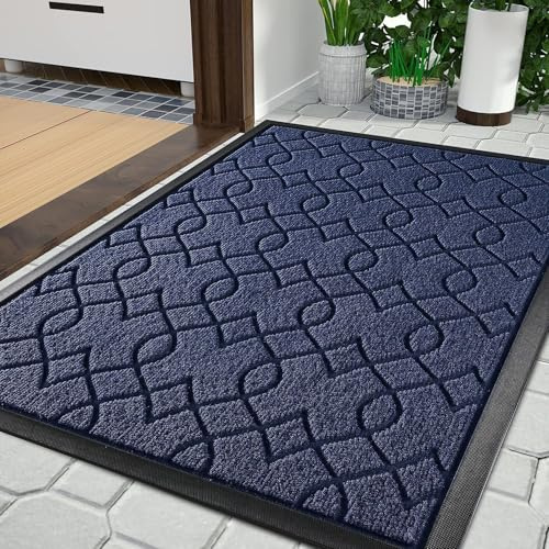 Yimobra Fussmatte Aussen, Waschbar Wetterfest, 92 x 61 cm, Robuste und Wasserabsorbierende, Schmutzresistente Fußmatten, Mit Rutschfester Rückseite Fußmatte Gummi, Blau