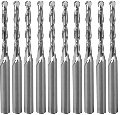 Hartmetall-CNC-Fräser, Kugelfräser, 2 Nuten, Spiralfräser, Werkzeuge mit 1/8 Zoll Schaft, Hochgeschwindigkeits-Spiral-CNC-Fräser for Gravieren, Fräsen, 3D-Bildhauerei, Schruppen, Acryl, Holz, PVC, Alu