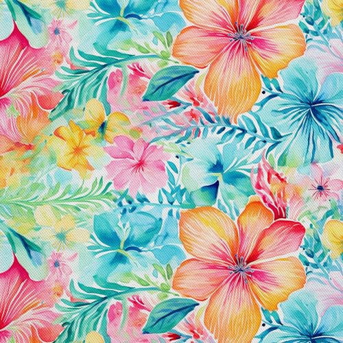 HEKO PANELS Stoff Oxford Wasserdichte Meterware Canvas-Stoff Polyester Nähstoff Dekostoffe Handwerken Wasserabweisend Blickdicht Blumenmuster Blumen Aquarell Wasserfarbe 5 Meter 155 x 500 cm DX2007