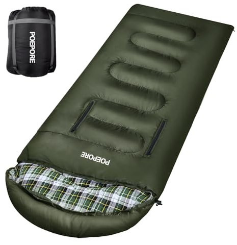 POEPORE Schlafsack Outdoor 3-4 Jahreszeiten Flanell Schlafsäcke Leichter Deckenschlafsack Kleines Packmaß für Erwachsene mit Arme und Füße Reißverschluss 220x80 cm Olive