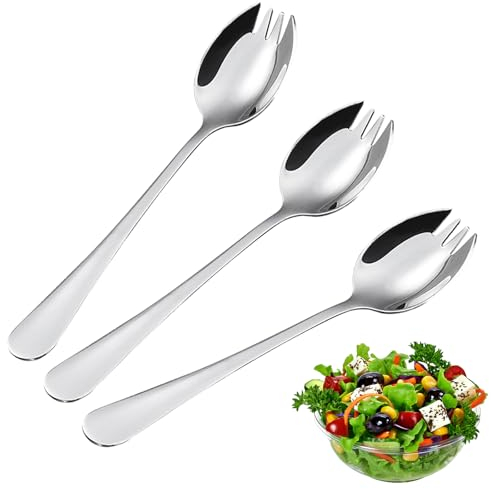 3 Stück Edelstahl Spork Göffel, Multifunktion Löffel und Gabel, Lang Salatlöffel 2 In 1 Abendessen Gabel Suppenlöffel Salatgabel Nudellöffel, für Haushalte Restaurants Kantinen, Silber