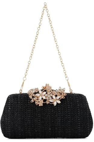 Syrads Sacs à main pour femmes vacances embrayage sacs à main plage soirée pochettes épaule mariage cocktail bal embrayages,Noir