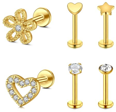 Briana Williams Tragus Piercing Ohr Helix Knorpel Ohrringe 1.2mm Edelstahl 6mm 8mm Flach Lippenpiercing Labret Stecker