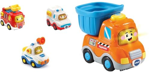 Vtech 80-242104 TUT TUT Baby Flitzer - 3er Set Einsatzfahrzeuge & TUT TUT Baby Flitzer - Kipplaster – Spielzeugauto mit Musik
