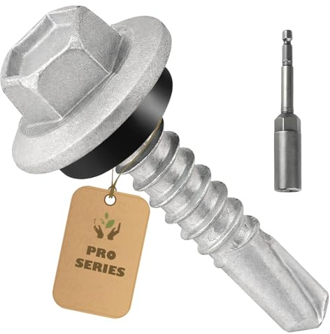 200PCS #12 x 1” Roofing Screws, Self-Drilling, Hex Head with Leak-Proof EPDM Washer, 1500H Salt Spray Tested, Silver-Coated Carbon Steel, Metal-to-Wood/Metal, Hex Socket Included