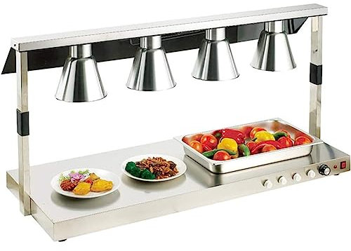 Luci scaldavivande a 4 teste con schermo in vetro, lampada da tavolo in acciaio inox, lampada riscaldante per buffet e pizza, per ristorante, cucina, buffet