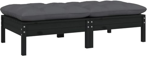 Gecheer Gartensofa 2-Sitzer,Gartenmöbel Terrassensofa mit Kissen,Modular Sofa Sitzgruppe Lounge 2 Fußhocker Sitzhocker Hocker für Garten Terrasse Balkon,Loungemöbel,Schwarz Massivholz Kiefer