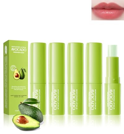 Baume à lèvres-5 pièces avec avocat, Soin des lèvres hydratant longue durée pour les lèvres sèches et gercées, Moisturizing & Nourishing lip balm pour hommes et femmes Coffret cadeau Thanksgiving Noël