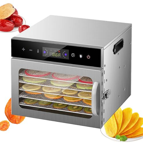 Déshydrateur alimentaire pour viande séchée, fruits, herbes, machine à déshydrater en acier inoxydable à plateaux, contrôle de la température, déshydrateur de fruits, livre de recettes inclus,6-Trays