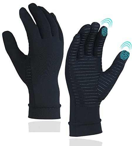 Kecartu Full Finger Copper Arthritis Gloves for Carpal Tunnel Pain Relief, Hand Compression Gloves to to Alleviate Hand Pains, Tendonitis, Rheumatoid, Touch Screen Gloves for Women Men, Medium