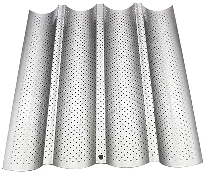 MAGICLULU Molde Para Pan Francés Perforado Antiadherente Con Ranuras Onduladas Bandeja Para Hornear Pan Crujiente Horno Resistente y Fácil De Limpiar Color Plata