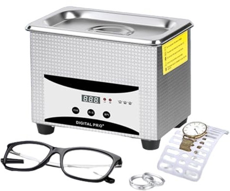KLYDBMYT Nettoyeur de Bijoux à ultrasons 0,8 L Machine de Nettoyage Domestique Portable avec 18 Modes de Temps pour Lunettes, Montres, Boucles d'oreilles, bagues, 50 W