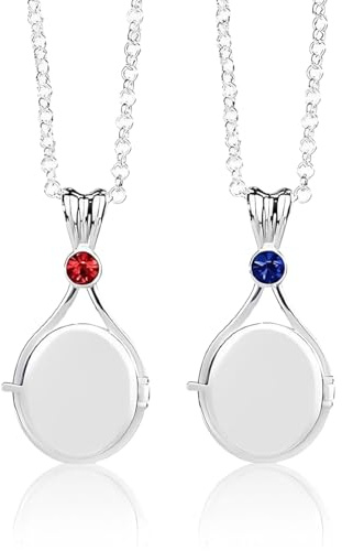 HAMKU Meerjungfrau Kette Medaillon mit Edelstahl-Anhänger Schmuck für Damen und Mädchen (Blau/Rot), 2 Stück