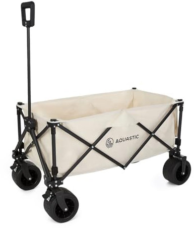 Aquastic - Chariot Pliant Caro 90x47x55 cm - Chariot De Transport Durable avec Grandes Roues 127L pour Plage Jardin Et Camping Beige