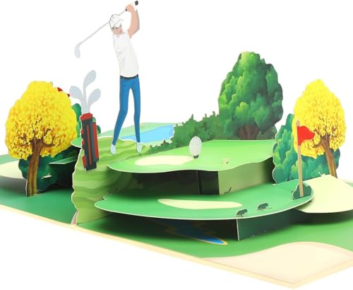 UOCAI Golfgratulationskort, popup-golfkort för pension, popup-kort, golf, 3D-presentkort för födelsedag, kupong för golfspelare eller födelsedagskort för golfare