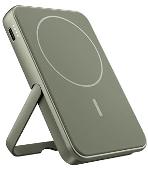 Fresh 'n Rebel Batterie Externe magnétique sans Fil 5000mAh avec Support, MagSafe, Compatible avec l'iPhone 16/15/14/13/12, Charge Rapide PD 20W, Port USB-C (entrée/Sortie) (Dried Green)