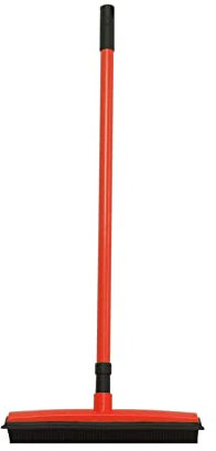 Rubber Bristle Broom with Squeegee Telescopic 48in Handle Electrostatic Carpet Brush for Pet Hair Dust Spills Non Scratch Floor Sweeper for Hard Floors Rugs Red