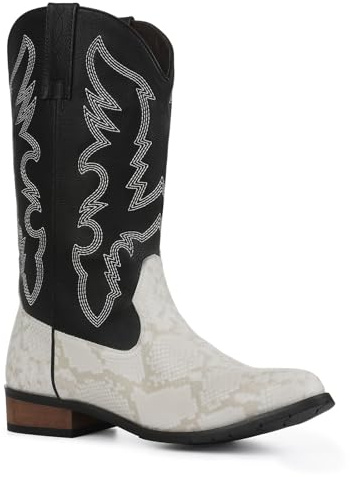 Lyrisiphy Cowboy Boots for Men Square Toe Embroideried Western Boots Traditional Country Boots Durable Work Boots