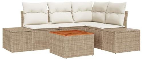 vidaXL Garten-Sofa-Set 5 pcs Beige und Weiß, Garten und Terrasse, modulares Sofa-Set, verstellbare Sitzgelegenheiten, UV-beständige Möbel, stylisches Lounge-Design