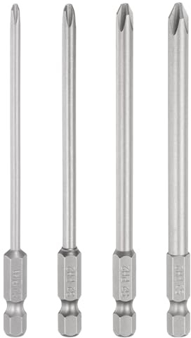 sourcing map 4pcs #1+#2 Phillips Screwdriver Bit PH1+PH2 1/4 Hex Shank 4 (100mm) Long Magnetic Cross Head Drive Drill Bits S2 Steel Industrial Screw Driver Electric Power Tool, Gray