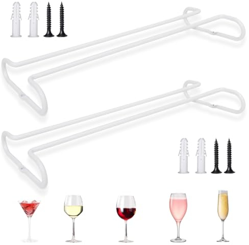 Zyren Métal Accroche-Verres avec Vis 2 Pièces, Porte Verres Suspendu 26x10.5 cm, Support Verre Sous Armoire, Blanche Porte Verre pour Bar, Support Verree à Pied Suspendu pour Cuisine Café Restaurant