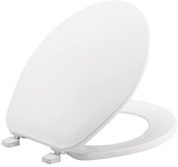 Soft Close Loo Seat Universal Fit | Heavy Duty Plastic Toilet Seat with Quiet Closing & Adjustable Hinges – White Toilet Seat with Fixings - 46 × 34cm (Plastic - Plain White)
