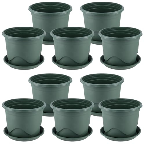 SYUTBOU 10 Stück Grün Kunststoff Untertopf, 22 x 16 x 16,5 cm Blumentopf Set mit Untersetzer, Plastik Pflanztöpfe für Pflanze Innen und Außenbereich