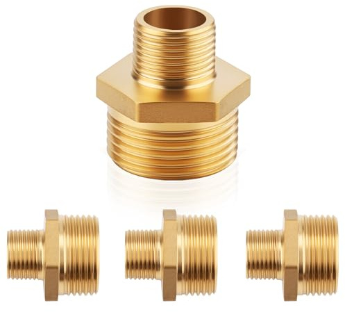 NZNSML 4 Pcs Adapter Reducer Brass Hex Nipple 1/4 to 1/2 Inch Hose Pipe Connector Male Thread for Pipe Fitting Connect Conversion for Gardening Home DIY Projects