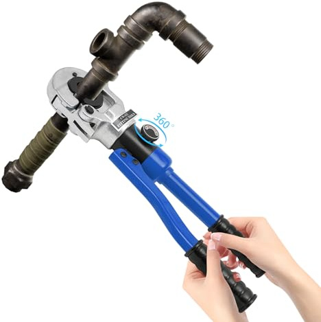 Pinza crimpatrice idraulica da 4,8 kg, pinza crimpatrice 8T CW-1632 con testa girevole a 360° e set di matrici V12-V28, strumento di crimpatura per tubi di rame 12-28 mm, blu