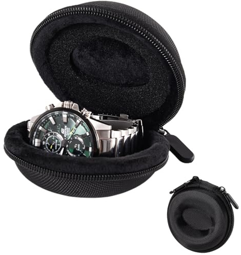 Ezranova 1 Pcs Portable Round Watches Pouch,Watch Travel Cases Single Watch Storage Boxes with Zipper,Fits all Wristwatches & Smart Watches up to 50 mm(Black)