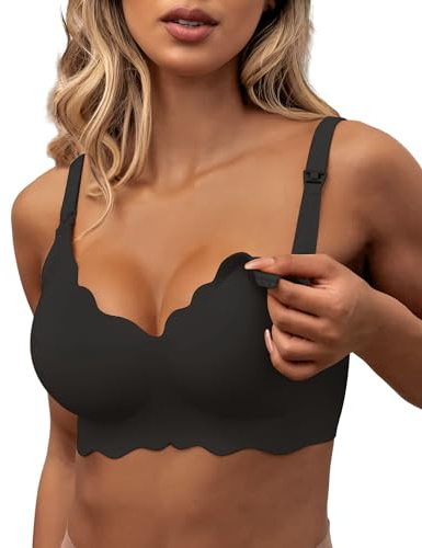 As Fairy Still-BHS zum Stillen, Kabelloser Nahtloser Schwangerschafts-BH Ultra Komfort Schwangerschafts Schlaf Bralette für Frauen (Schwarz-doppel Vorderwelle M)
