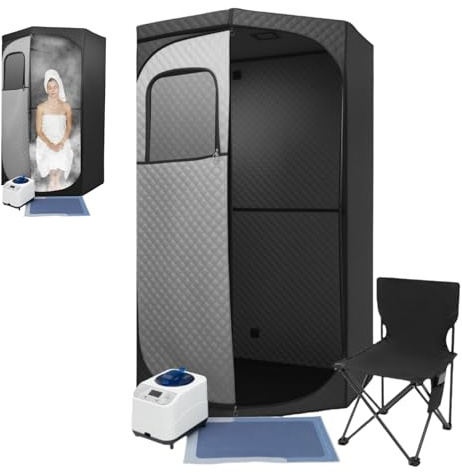 DAOHHFO Mini sauna per la casa, 1350 W, portatile con telecomando, sedia pieghevole, timer, riscaldamento a 9 livelli, per la sauna portatile, può alleviare la fatica